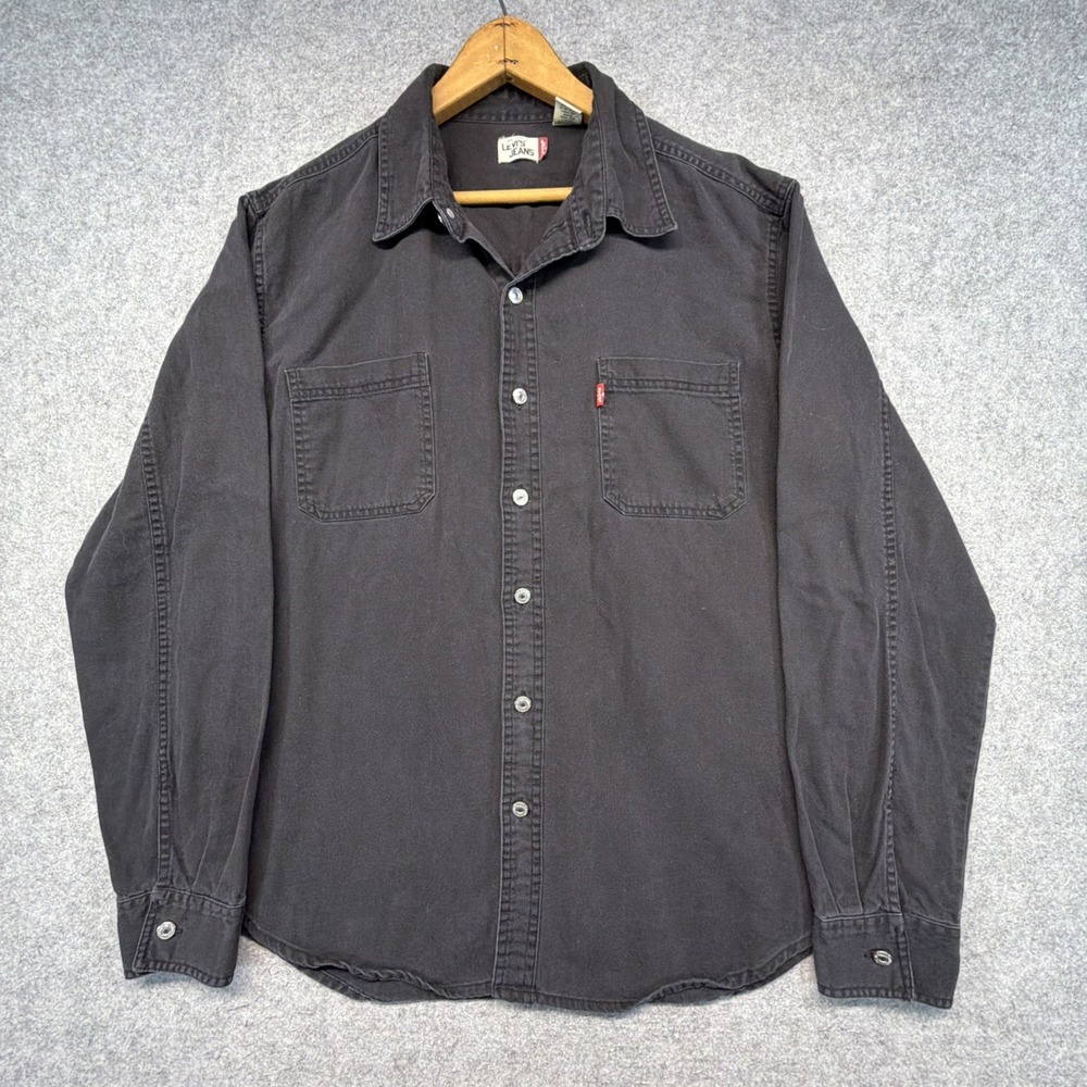 Vintage Levis Denim Shirt Men's L Black Jean Metal Buttons Pockets Red Tab Y2K
